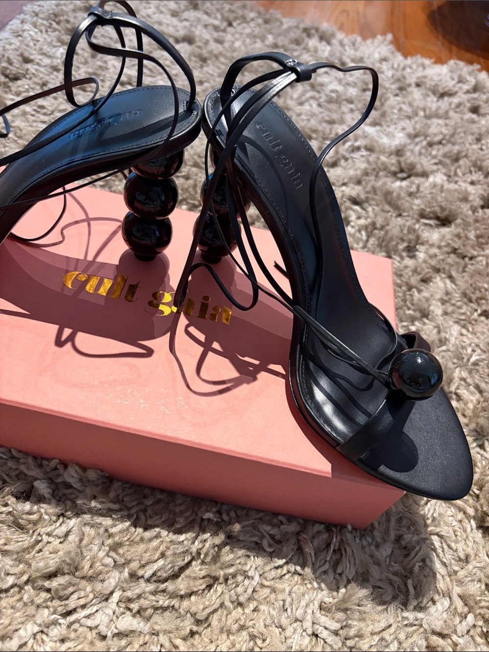 cult gaia Black Beaded Heel Strappy Sandals - Picture 4 of 5